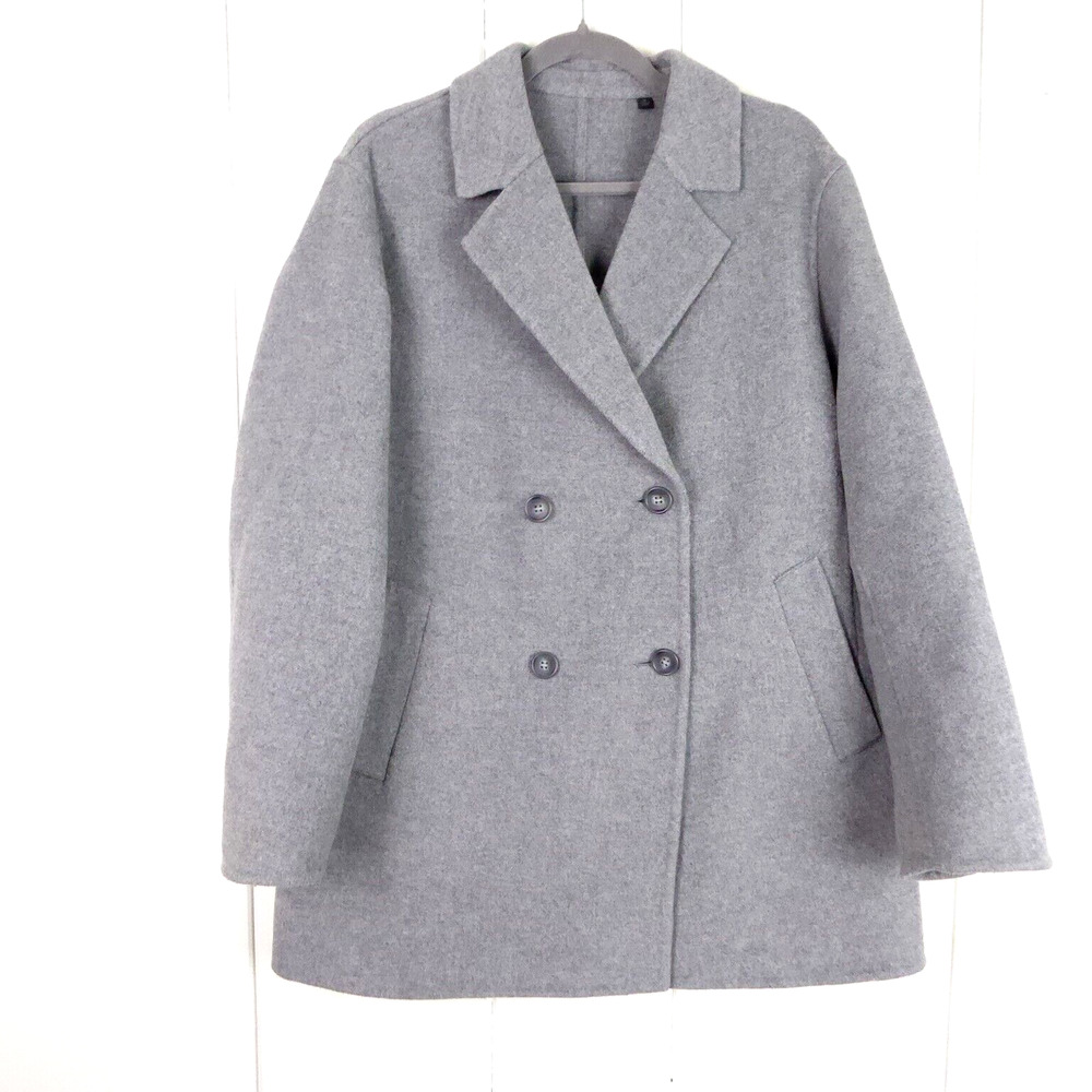 Uniqlo Wool Blend Pea Coat Womens SZ M Double Breasted Button Up Relaxed